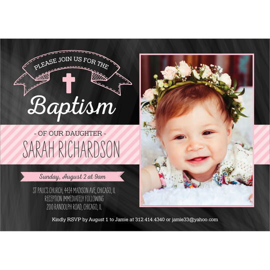 Pink Chalkboard Baptism Photo Invitations